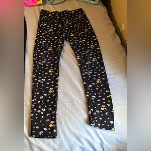 Floral Kids Leggings - Black with Multicolor Flowers